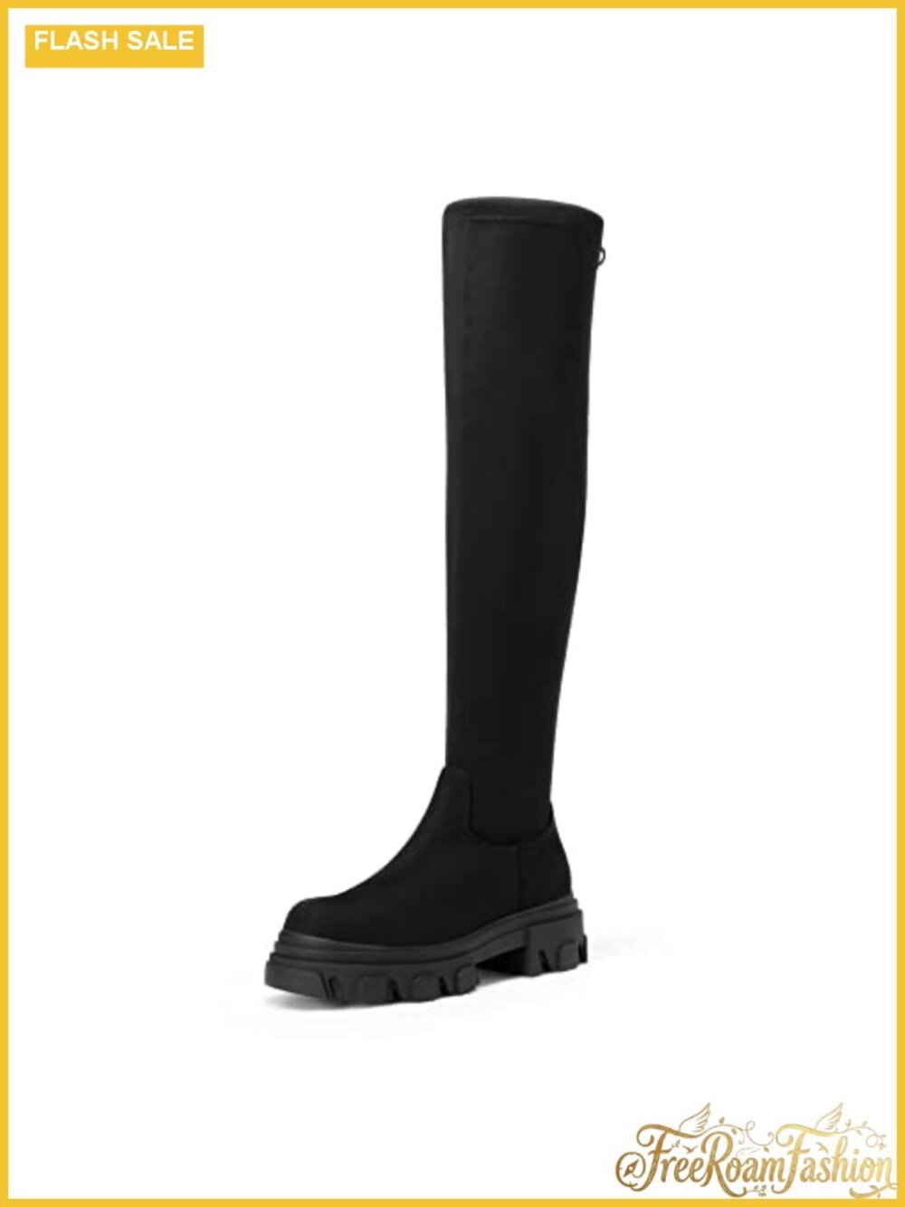 Women's Over The Knee Platform Thigh High Stretch Boots Chunky Lug Sole